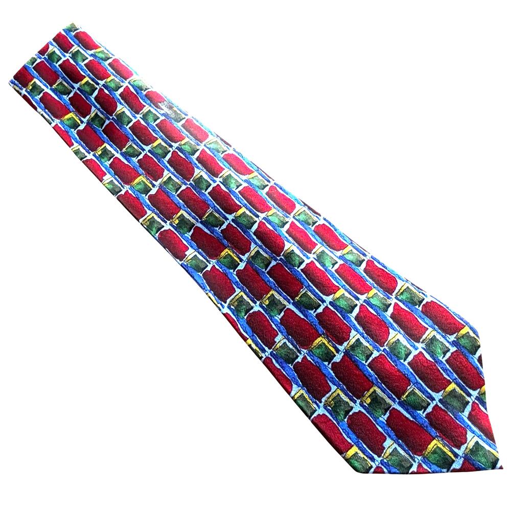 Vintage J Garcia silk neck tie frog prints fifteen 1996 Korea red blue green